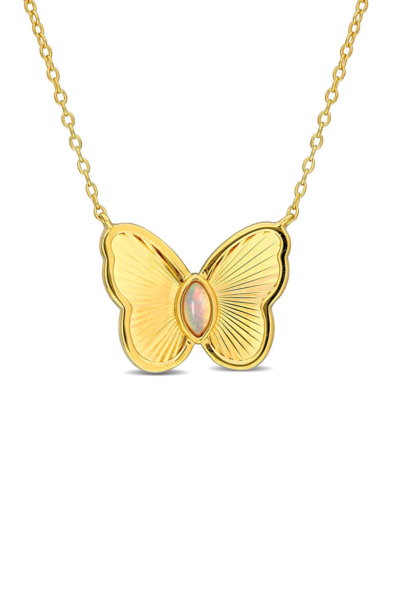 Marquise Cut Ethiopian Blue Opal Butterfly Pendant Necklace, Main, color, GOLD