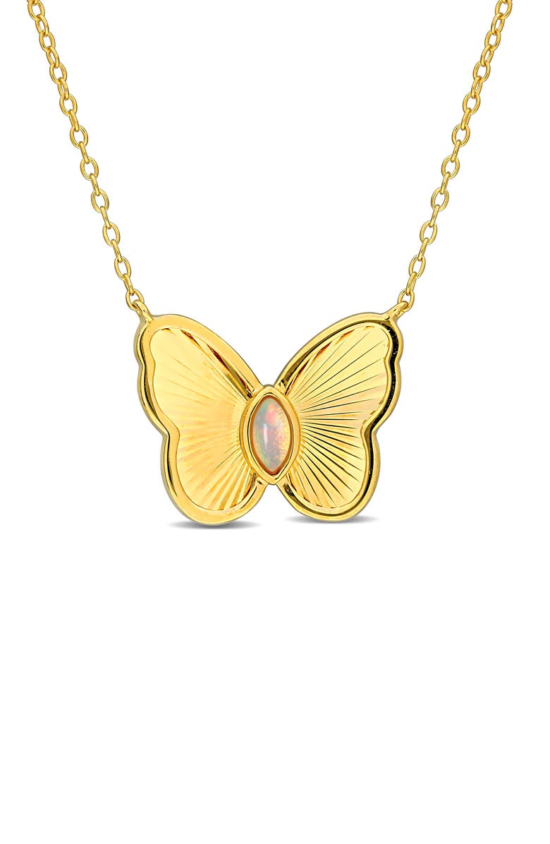 DELMAR Marquise Cut Ethiopian Blue Opal Butterfly Pendant Necklace, Main, color, Gold