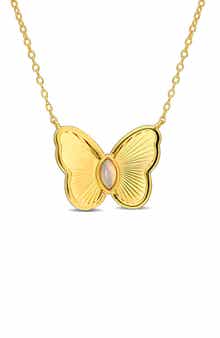 DELMAR Marquise Cut Ethiopian Blue Opal Butterfly Pendant Necklace