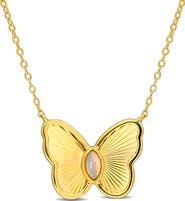 DELMAR Marquise Cut Ethiopian Blue Opal Butterfly Pendant Necklace