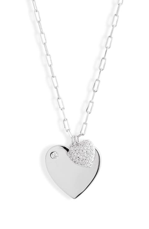 Cubic Zirconia Heart Charms Duo Necklace