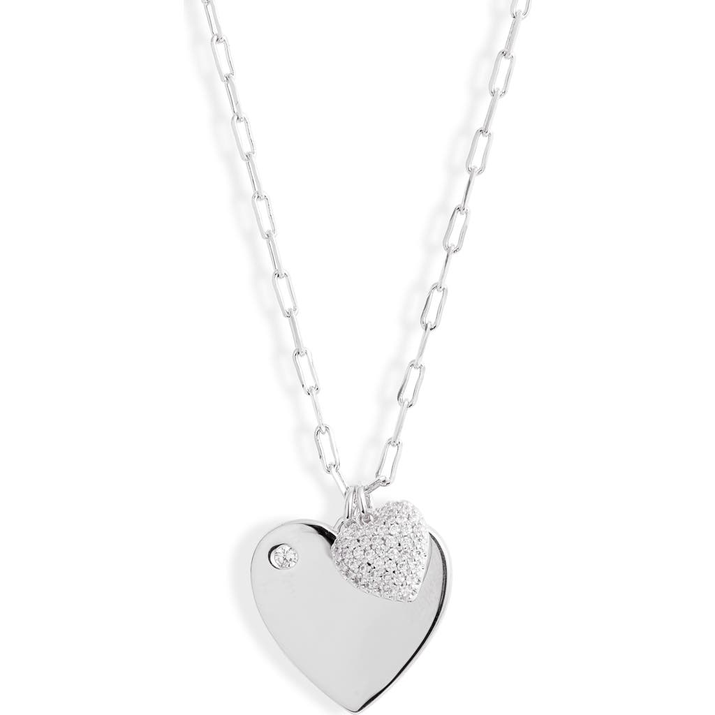 Nordstrom Cubic Zirconia Heart Charms Duo Necklace In Clear- Silver