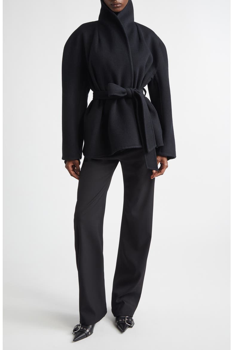 Short Double Face Wool Wrap Coat, Alternate, color, 1000 BLACK