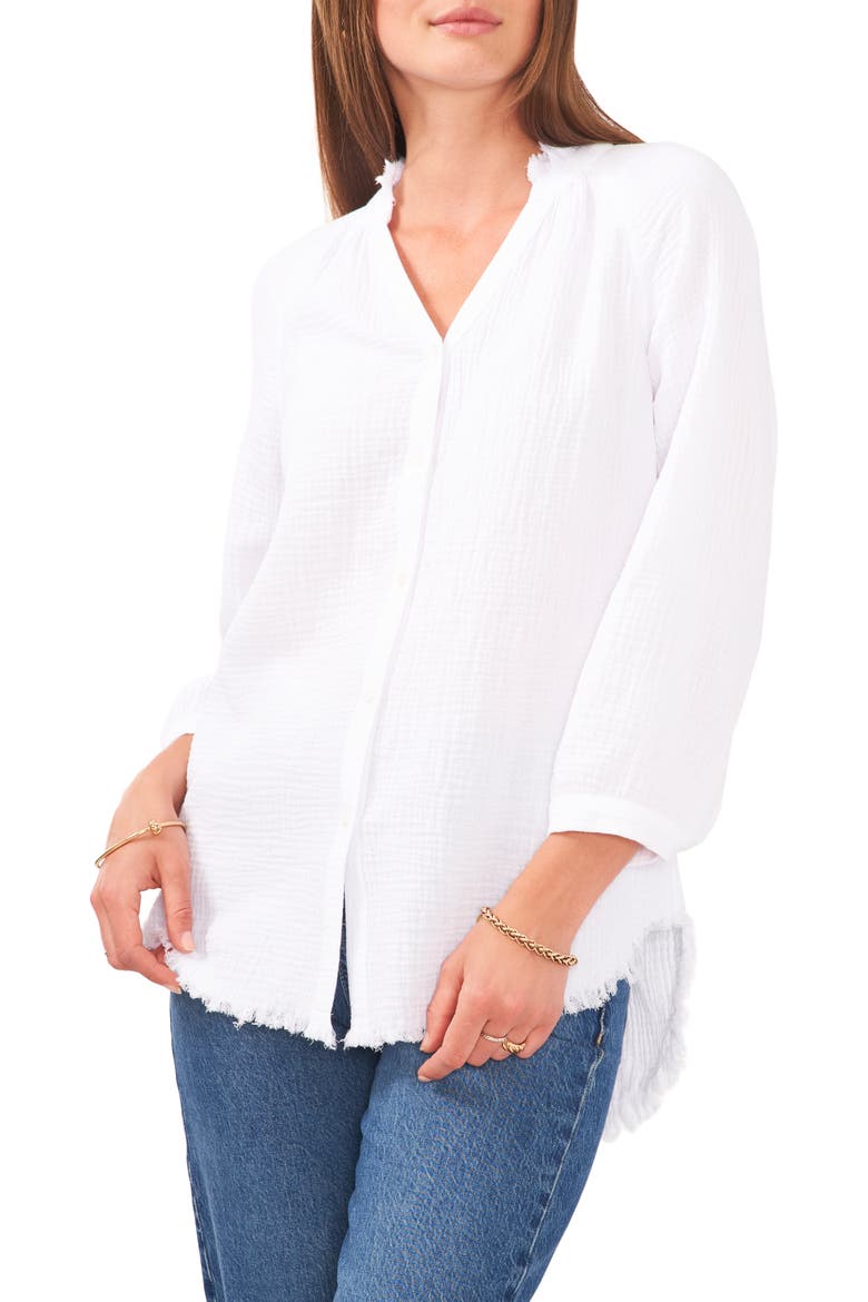 Gauzy Fray Hem Tunic Top, Main, color, ULTRA WHITE