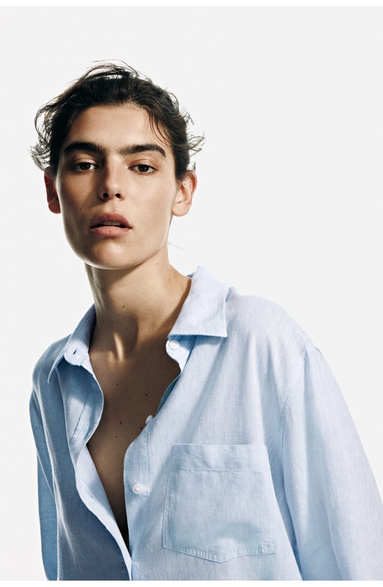 H&M Linen-blend Shirt, Alternate, color, Light Blue