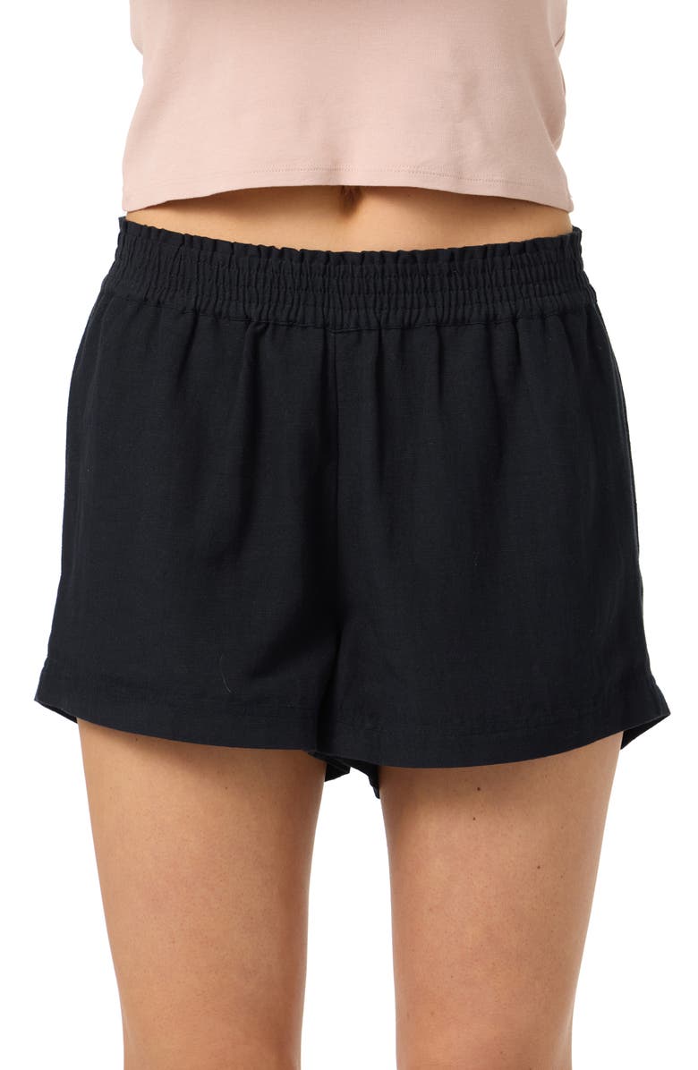 O'Neill Sanders Smocked Waist Shorts, Main, color, Black