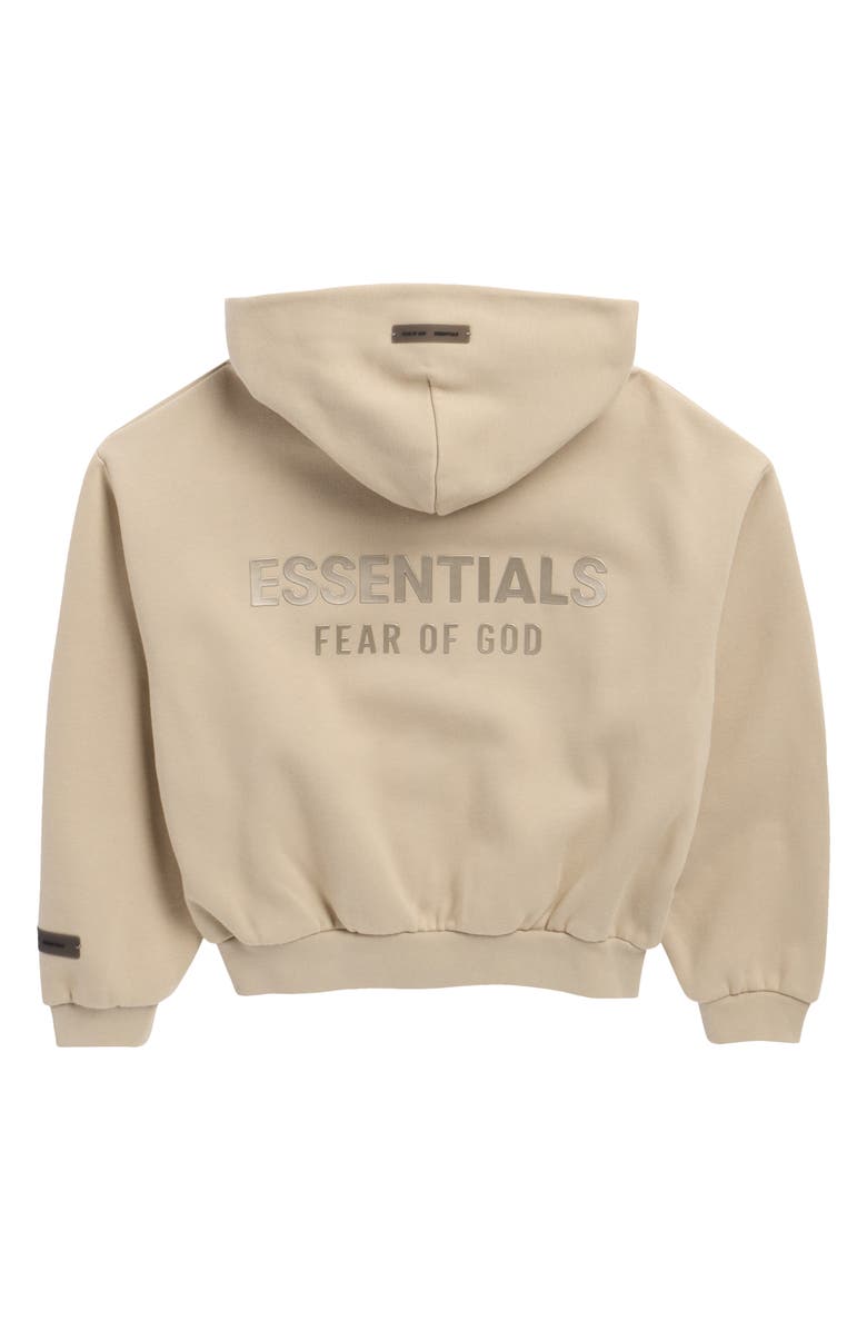 Fear of God Essentials Kids' Metallic Logo Full Zip Fleece Hoodie, Alternate, color, Timber