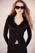 MANGO Nanny Faux Fur Collar Cardigan
