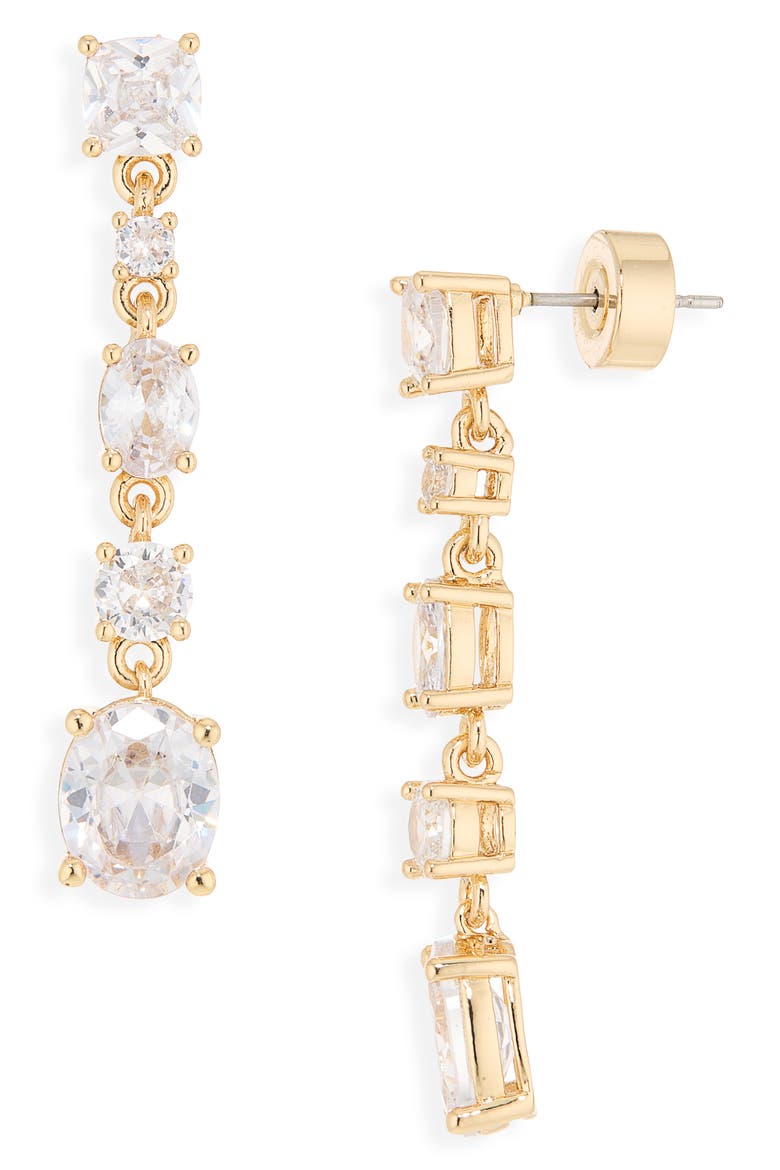 Mixed Crystal Linear Drop Earrings, Main, color, CLEAR- GOLD