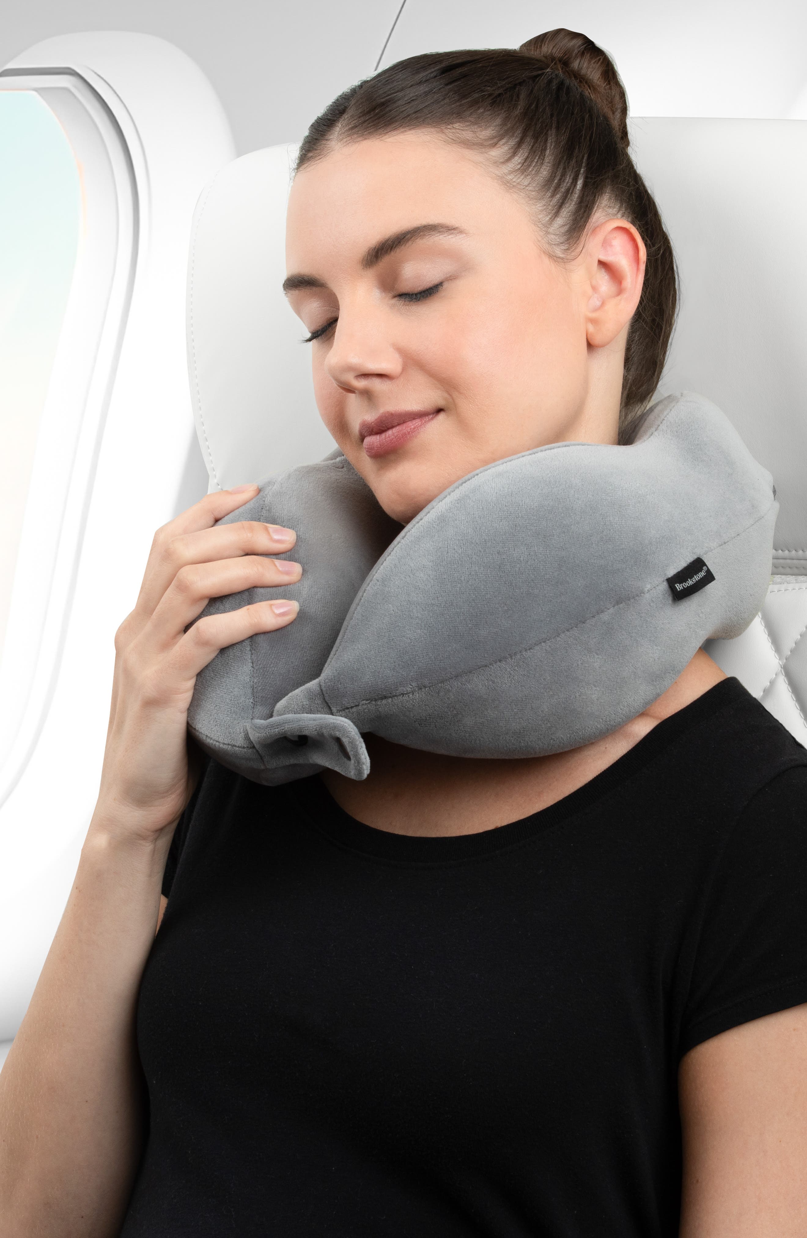 BROOKSTONE Ultra Dorm Memory Foam Neck Pillow, Alternate, color, Dark Grey