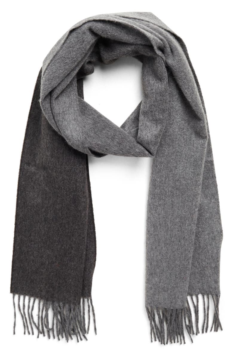 Hickey Freeman Cashmere Ombre Fringe Scarf, Main, color, Grey