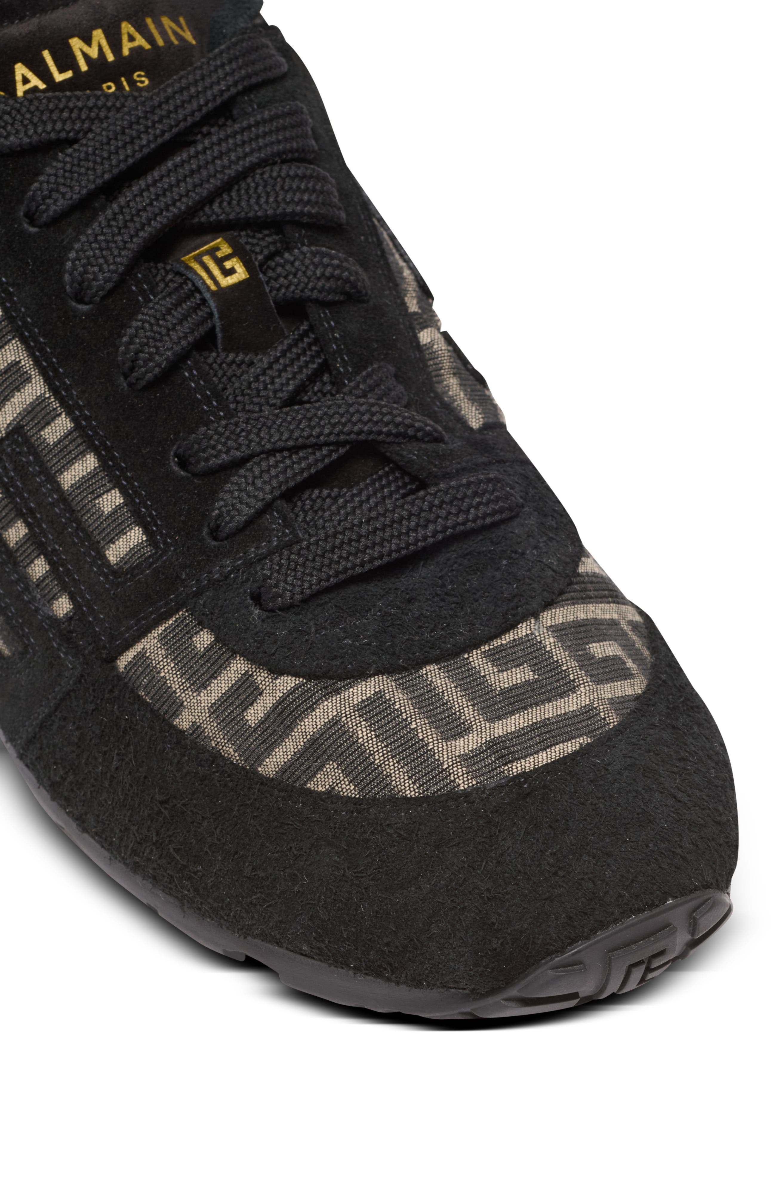 Balmain Racer 45 monogram jacquard trainers, Alternate, color, Black