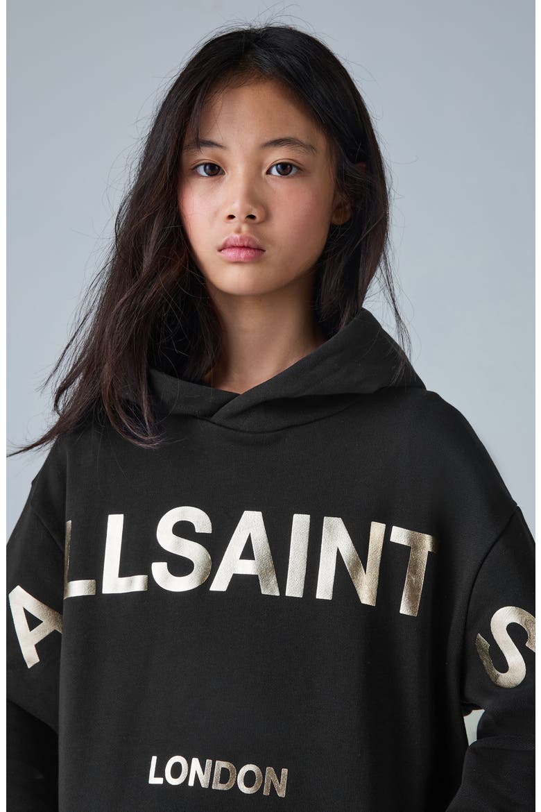 Kids' Metallic Graphic Oversize Hoodie, Alternate, color, BLACK