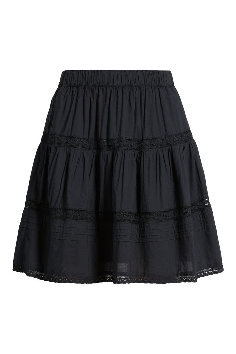 Lace Trim Cotton Miniskirt, Alternate, color, BLACK