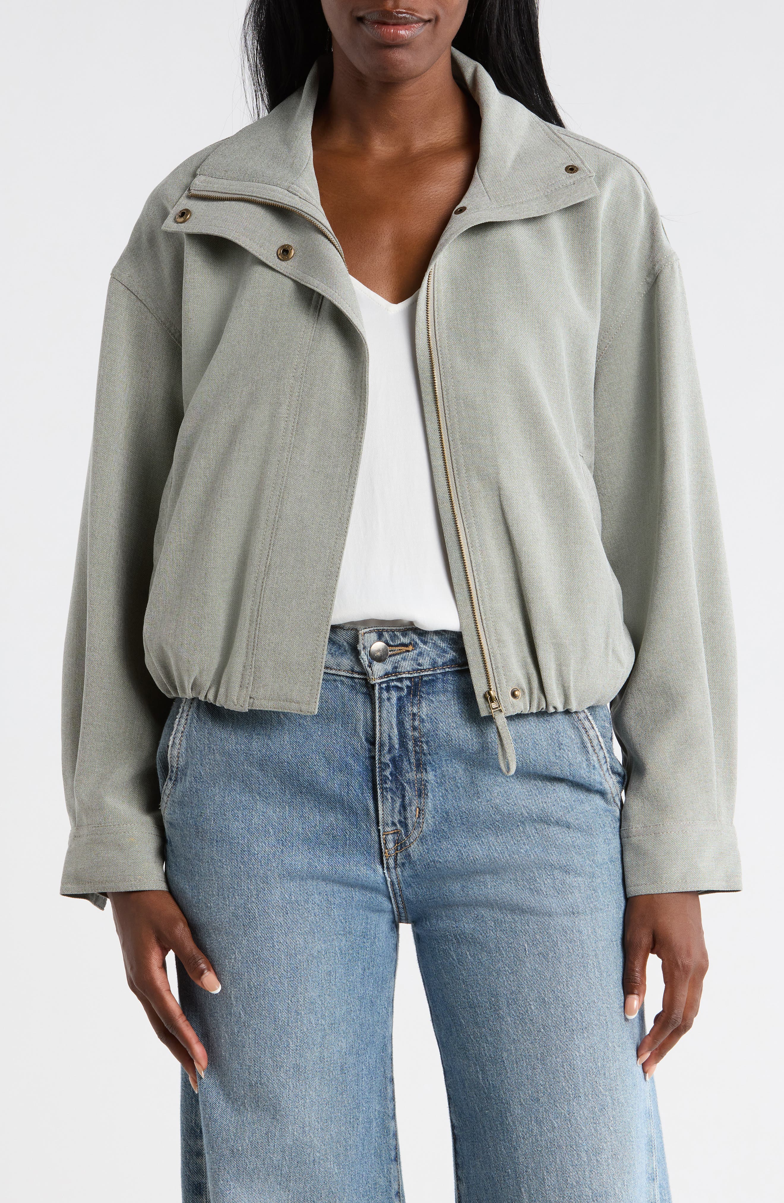 MAX STUDIO Bubble Hem Crop Bomber Jacket