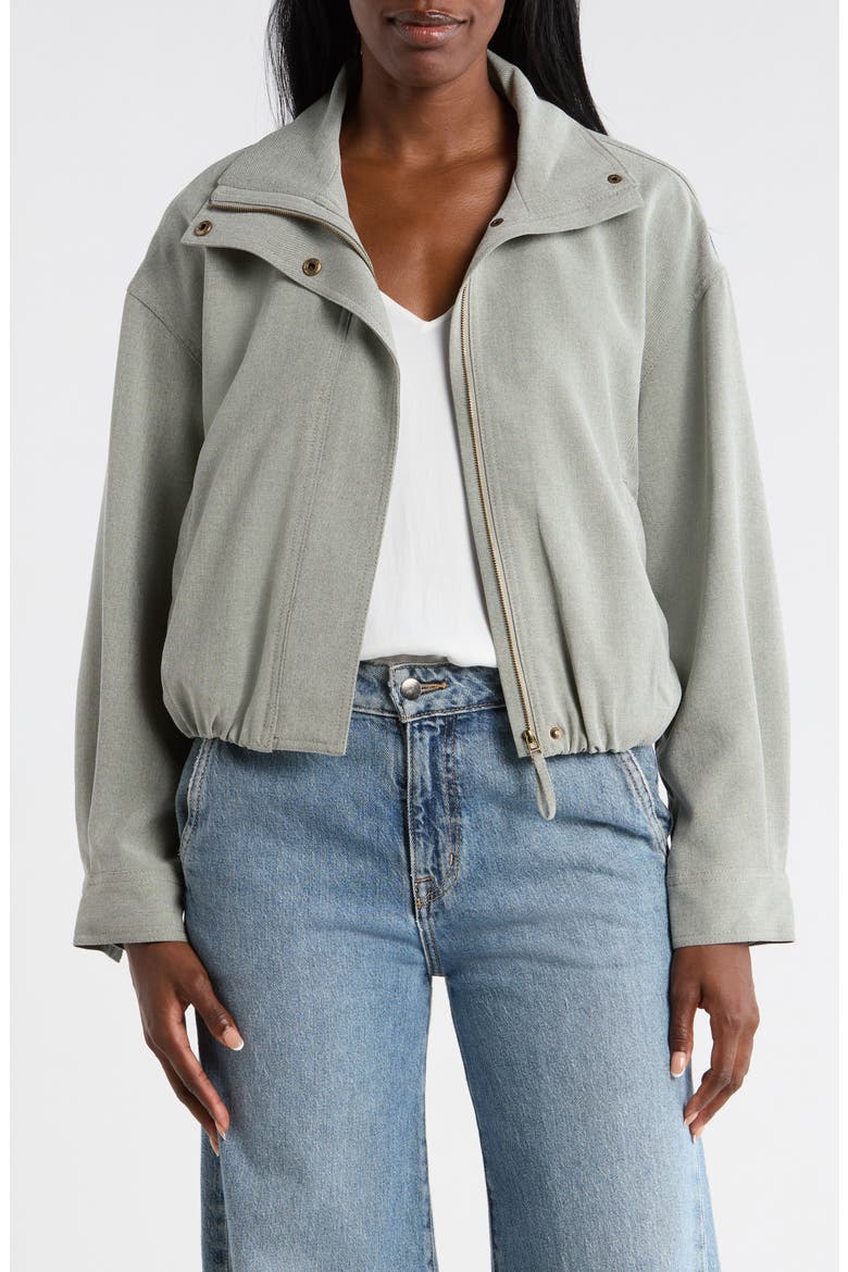 Bubble Hem Crop Bomber Jacket, Main, color, SAGE