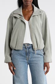 MAX STUDIO Bubble Hem Crop Bomber Jacket