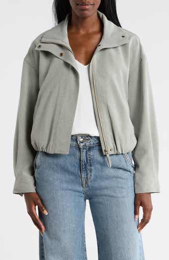 MAX STUDIO Bubble Hem Crop Bomber Jacket