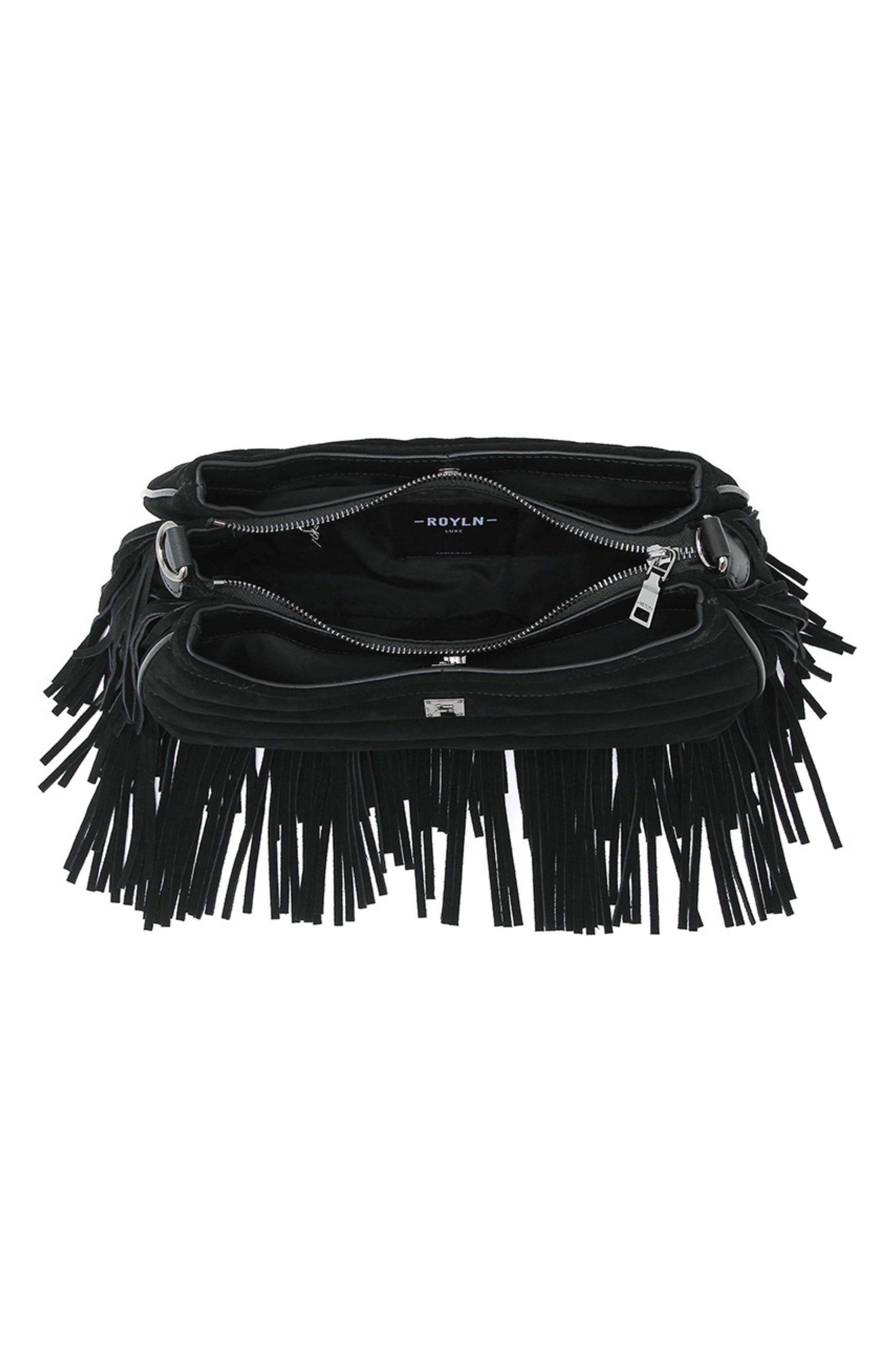 Maverick Fringe Leather Crossbody Bag, Alternate, color, BLACK SUEDE