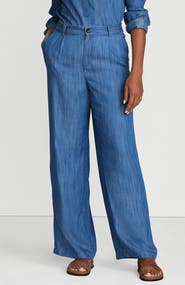 Lands' End High Rise Elastic Back Pleated Wide Leg Pants made with TENCEL Fibers