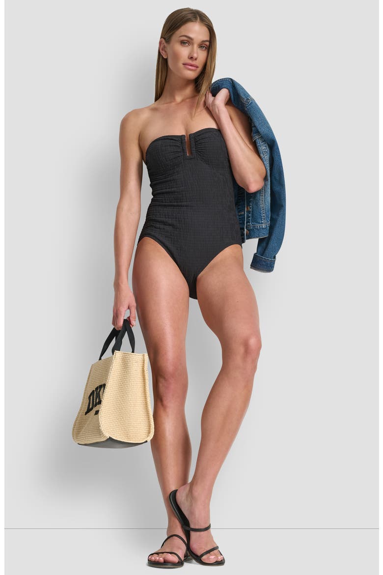 U-Wire Bandeau One-Piece Swimsuit, Alternate, color, BLACK TEXTURE