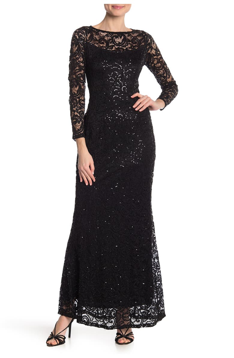 Marina Sequin Lace Long Sleeve Gown, Main, color, 