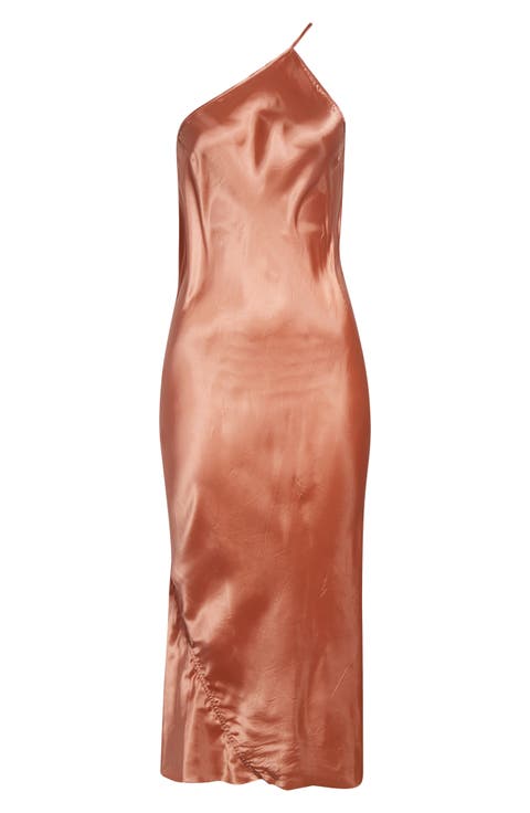 One-Shoulder Satin Midi Dress