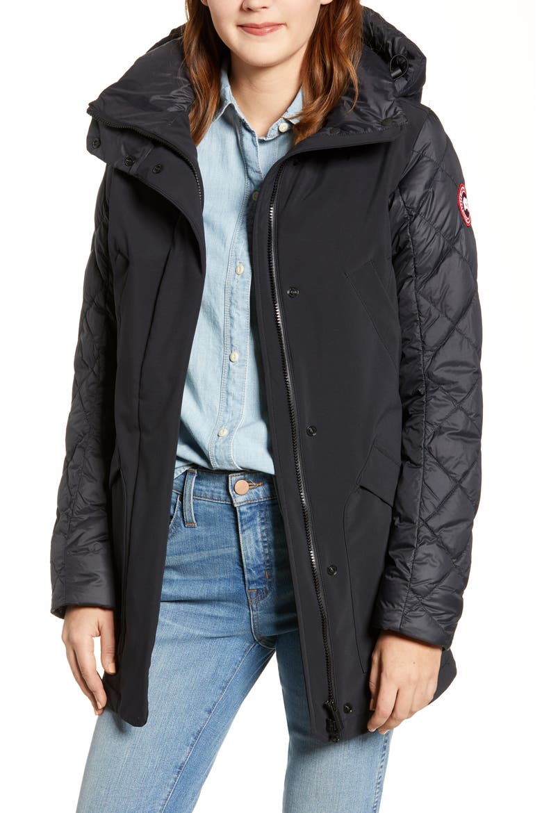 Berkley 675 Fill Power Hooded Waterproof Jacket, Main, color, BLACK