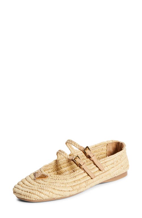 Shop Prada Raffia Mary Jane Flat In Naturale