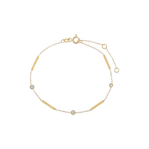 Diamond Bar & Bezel Charm Bracelet 14K