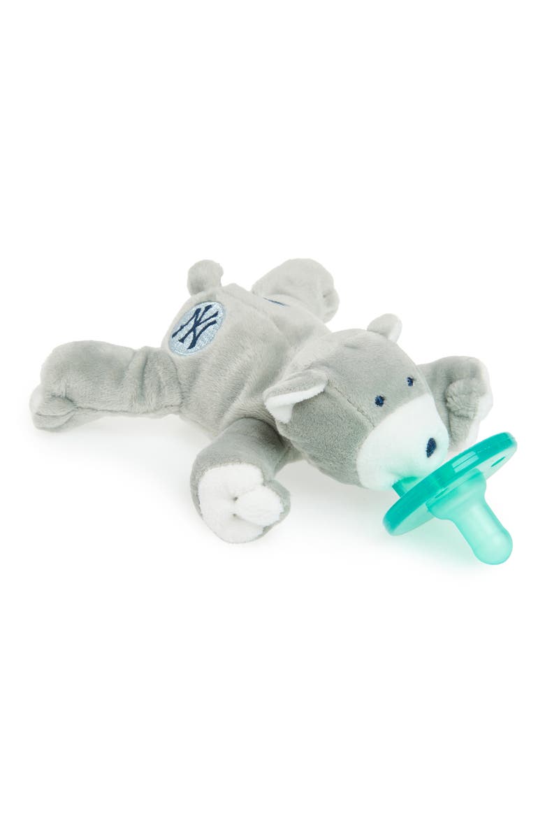 Plush NY Yankees Bear & Detachable Pacifier Toy, Main, color, GREY