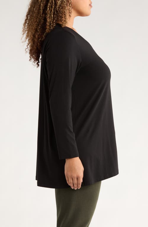 Eileen Fisher Long Sleeve V-neck Tunic Top In Black