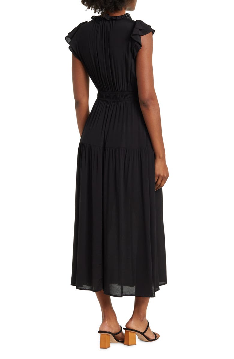 MELLODAY Mock Neck Ruffle Shoulder Midi Dress, Alternate, color,