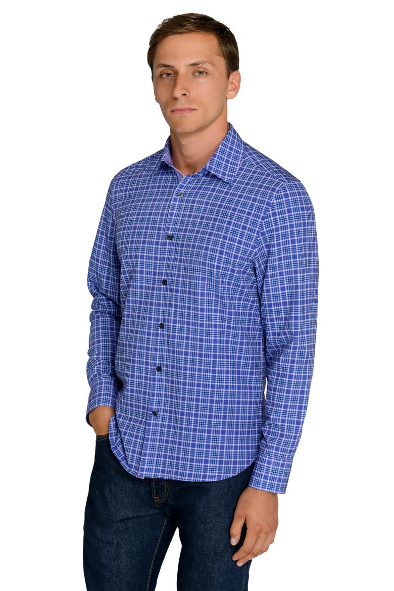 Slim Fit Hermon Plaid Performance Stretch Long Sleeve Shirt, Alternate, color, PURPLE