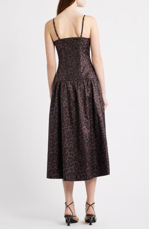 Moon River Leopard Bow Front Satin Midi Cocktail Dress In Animal Print