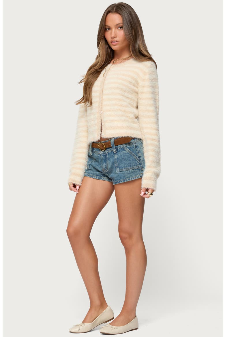 Aria Stripe Fuzzy Cardigan, Alternate, color, CREAM