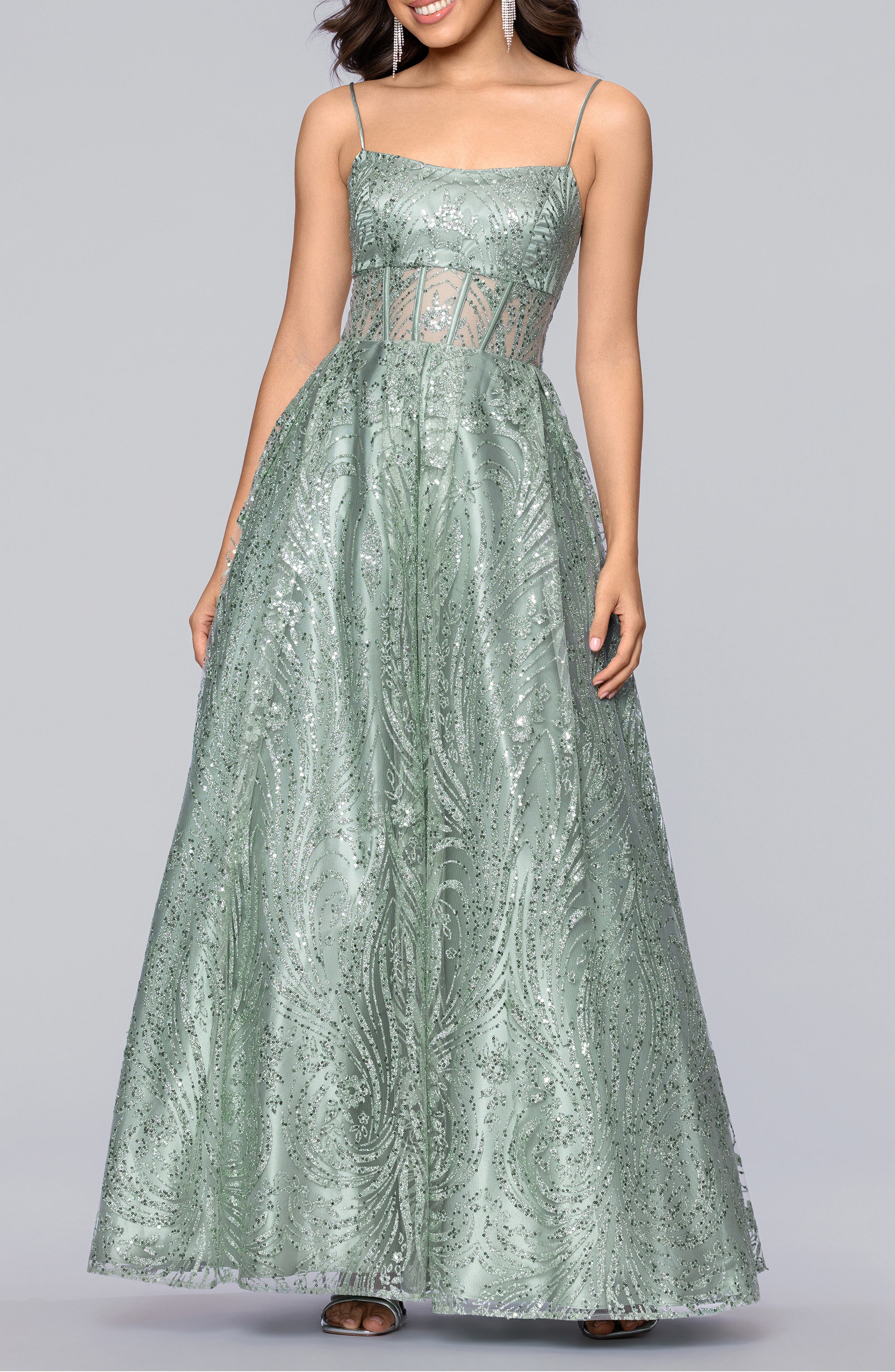 Glitter Sequin Illusion Bodice Ballgown