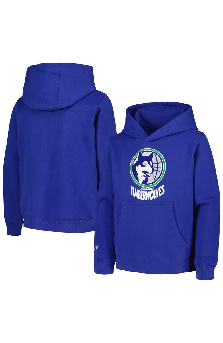 Mitchell & Ness Youth Mitchell & Ness Blue Minnesota Timberwolves Hardwood Classics Retro Logo Pullover Hoodie, Alternate, color, 