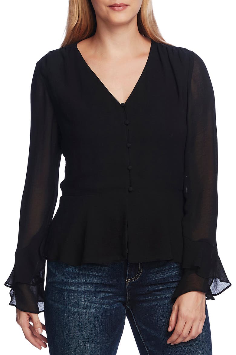 Long Chiffon Sleeve Blouse, Main, color, RICH BLACK