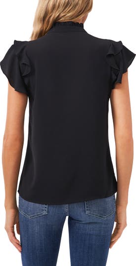 L’Or Embroidery Pin tuck Blouse CeCe Pintuck Ruffle Short Sleeve Blouse | Nordstrom