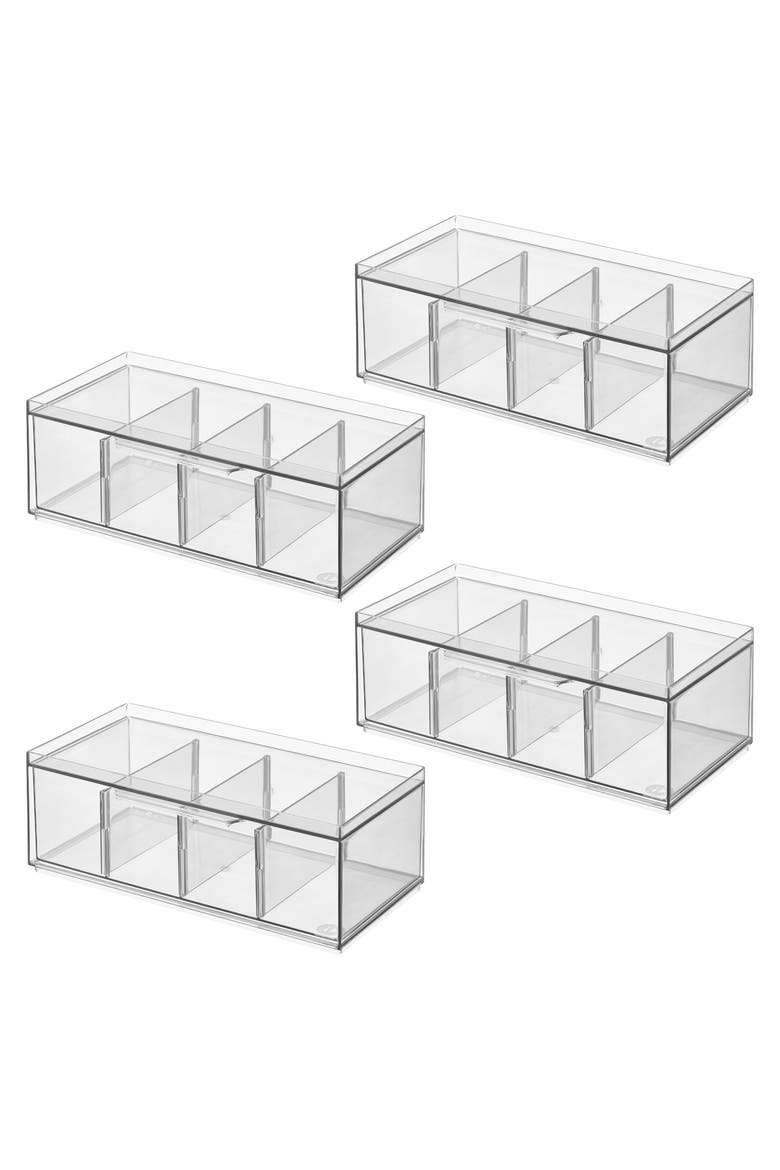 Set of 4 Stackable 4-Section Tea Storage Drawers - Clear, Main, color, Clear