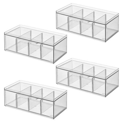 Set of 4 Stackable 4-Section Tea Storage Drawers - Clear