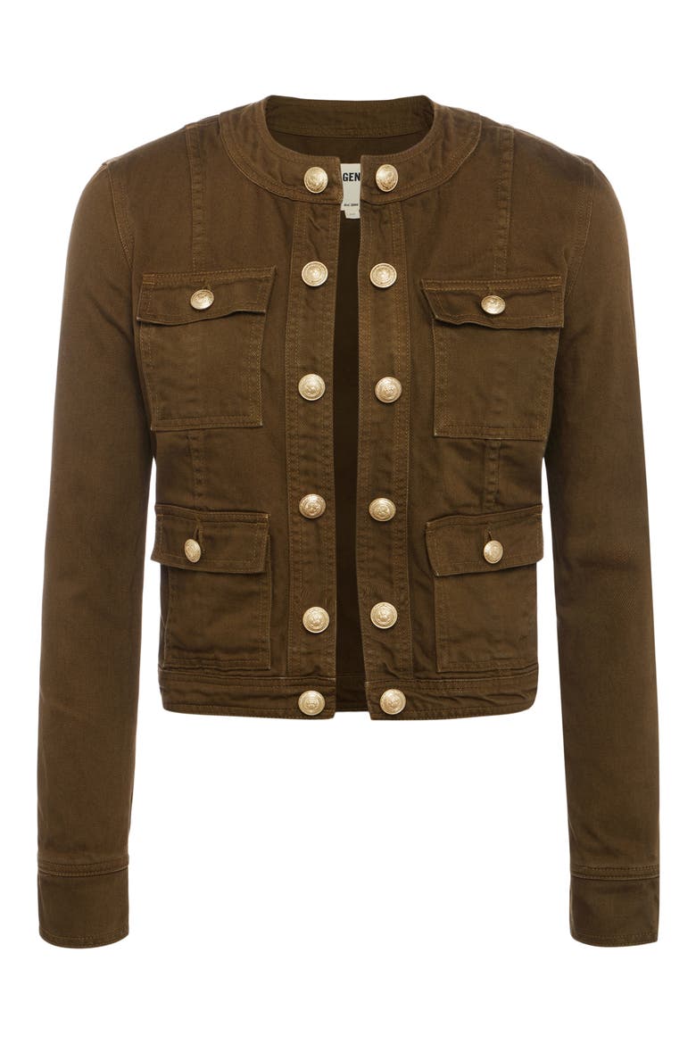 Yari Collarless Denim Jacket, Alternate, color, OLIVE GROVE