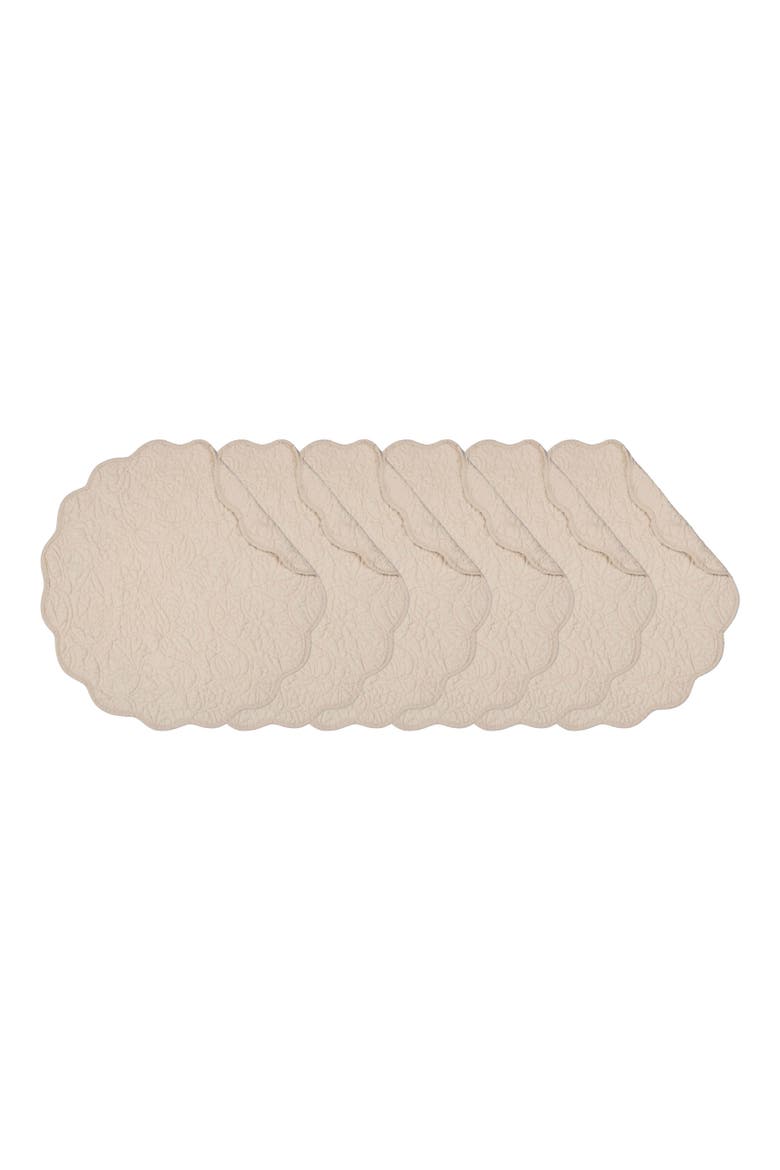 Christiana Khaki Reversible Machine Washable Round Scallop Quilt Placemats Set of 6, Main, color, Beige