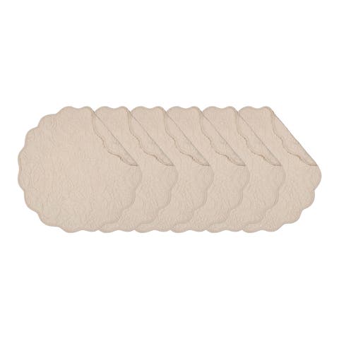 Christiana Khaki Reversible Machine Washable Round Scallop Quilt Placemats Set of 6