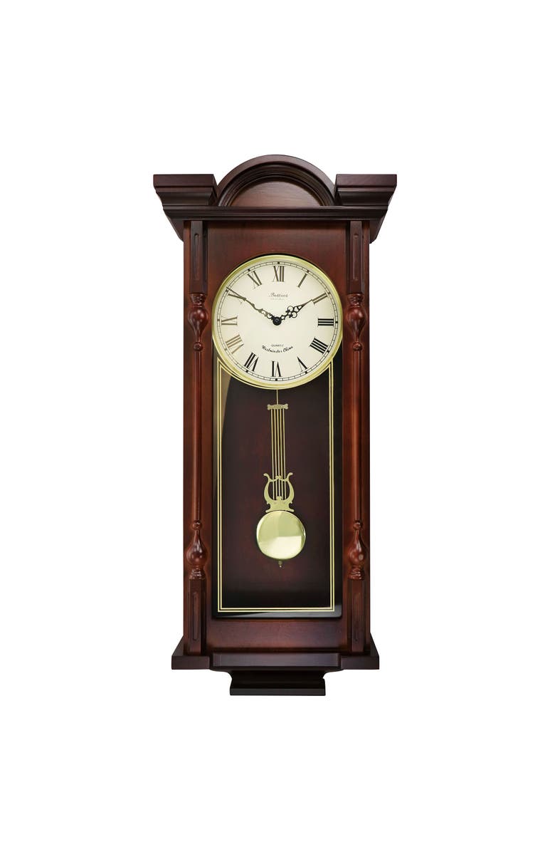 Bedford Clock Collection Grand Chiming Pendulum Wall Clock, Main, color, Mahogany