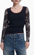 Desigual Floral Jacquard Bell Sleeve Top