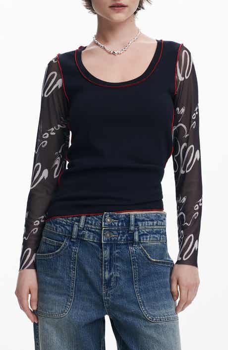 Desigual Floral Jacquard Bell Sleeve Top