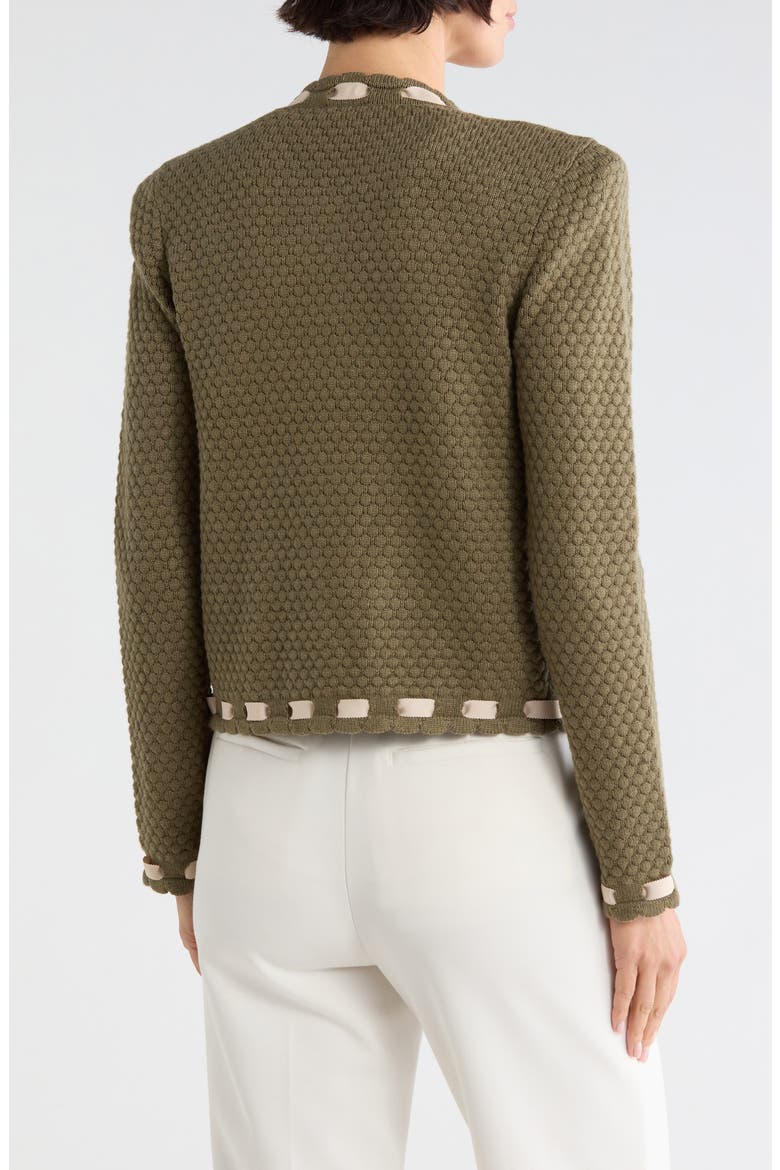 Astor Contrast Trim Cardigan, Alternate, color, ARMY/BISCUIT