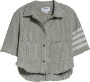 Thom Browne 4-Bar Short Sleeve Eyelash Tweed Crop Shirt Jacket